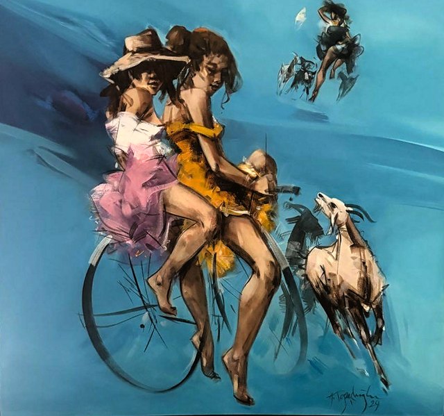 Akdoğan TOPAÇLIOĞLU — Tuval üzeri yağlı boya, 100 × 100 cm, 2024
