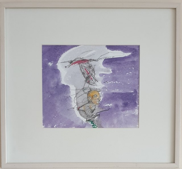 Ali KOTAN — Karton üzeri karışık teknik, 23 × 28 cm, 1988, ağırlıklı turuncu tonlarda