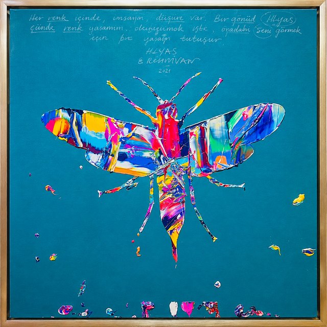 Ergin İNAN — Tuval üzeri yağlı boya, 135 × 135 cm, 2021, ağırlıklı turkuaz tonlarda