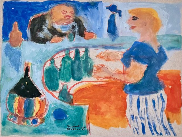 Fikret MUALLÂ — Kağıt üzeri guaj boya, 20 × 26 cm, 1955