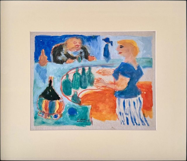 Fikret MUALLÂ — Kağıt üzeri guaj boya, 20 × 26 cm, 1955