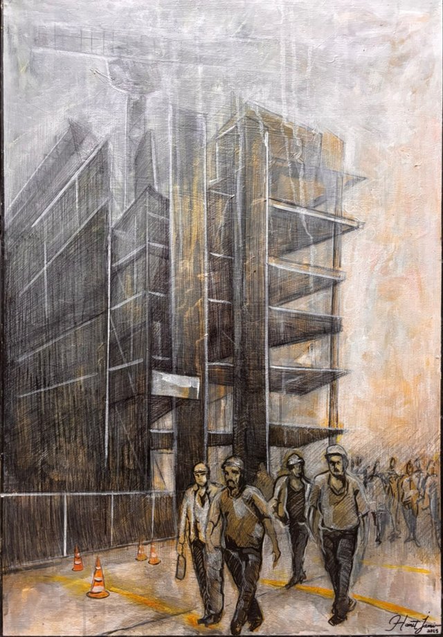 Hamit İZMİR — Tuval üzeri karışık teknik, 100 × 70 cm,