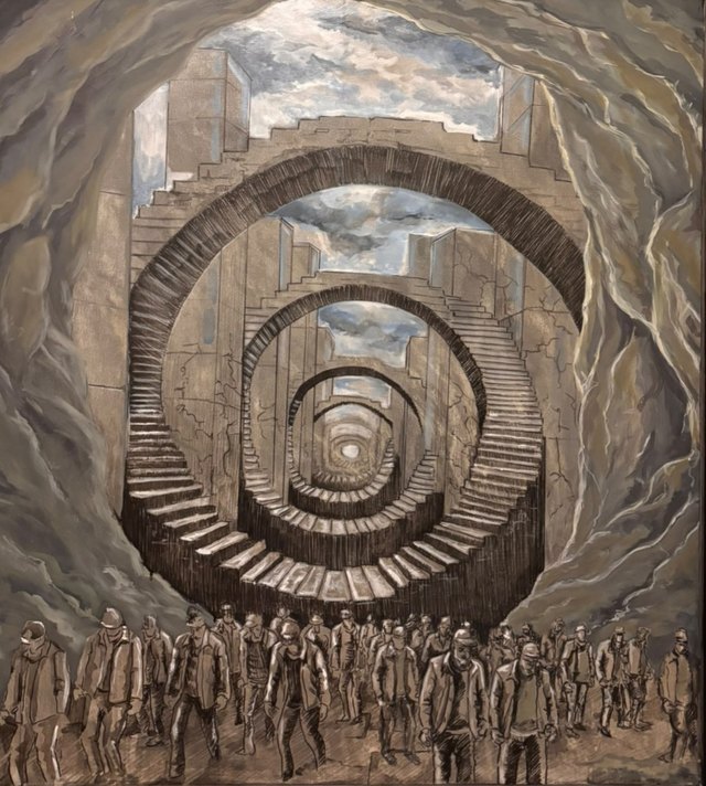 Hamit İZMİR — Tuval üzeri karışık teknik, 110 × 97 cm,