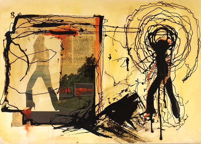 Hüseyin RÜSTEMOĞLU — Tuval üzeri karışık teknik, 50 × 75 cm