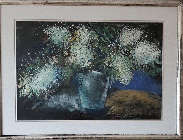 İsmi OKUNAMADI — Karton üzeri karışık teknik, 40 × 58 cm