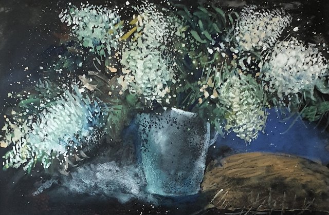 İsmi OKUNAMADI — Karton üzeri karışık teknik, 40 × 58 cm, 