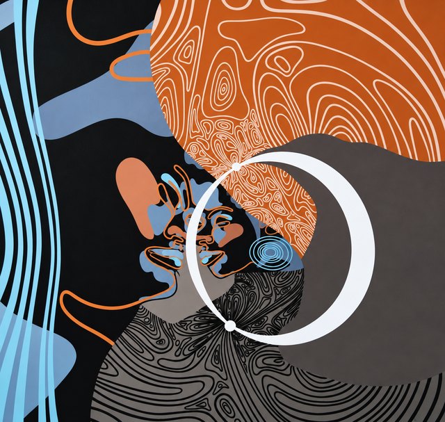 Metin AYKANAT — Mdf üzeri akrilik boya, 140 × 140 cm,