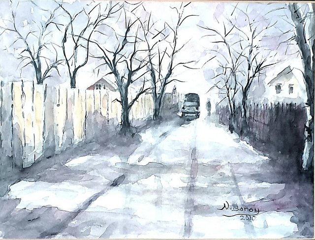 N. BAROY — Kâğıt üzerine karışık teknik, 24 × 32 cm