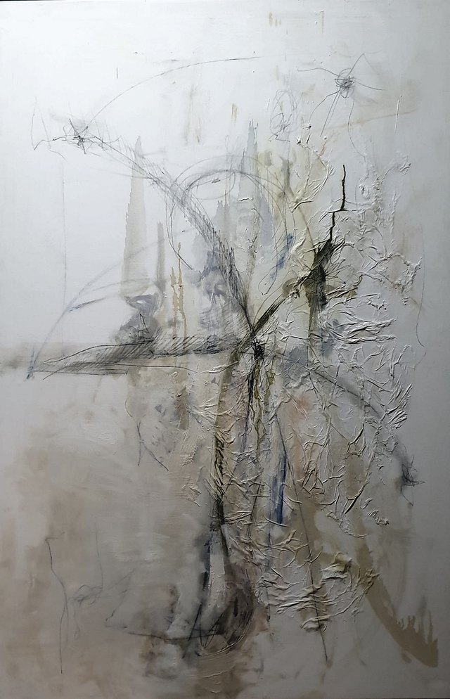 Nazlı GÜRLEK — Tuval üzeri karışık teknik, 150 × 100 cm