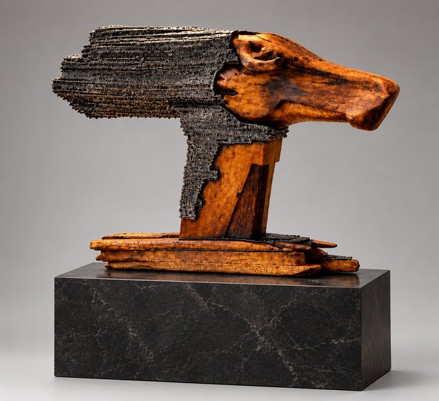 Ramazan TİLKİ — Heykel, 58 × 18 × 75 cm, 2017, ağırlıklı siyah-beyaz ve gri tonlarda
