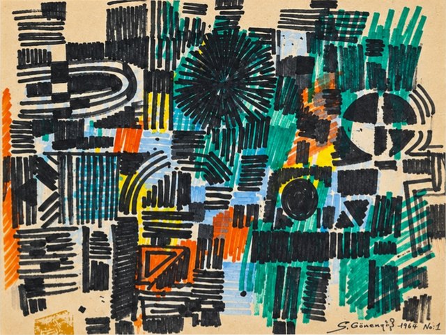 Şadan BEZEYİŞ — Karton üzeri karışık teknik, 24 × 32 cm, 1964
