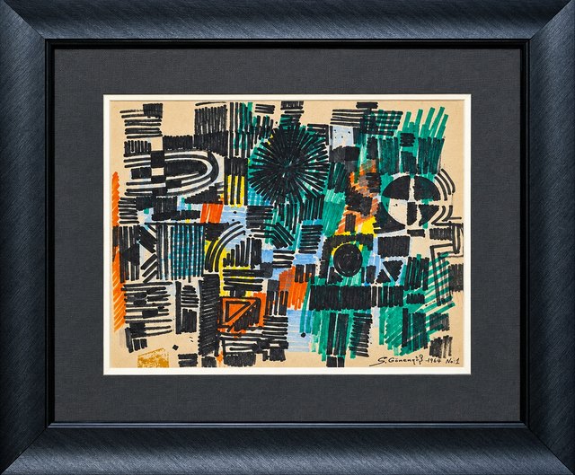 Şadan BEZEYİŞ — Karton üzeri karışık teknik, 24 × 32 cm, 1964