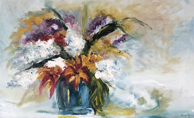 Sümer — Duralit üzeri yağlı boya, 46 × 65 cm, 
